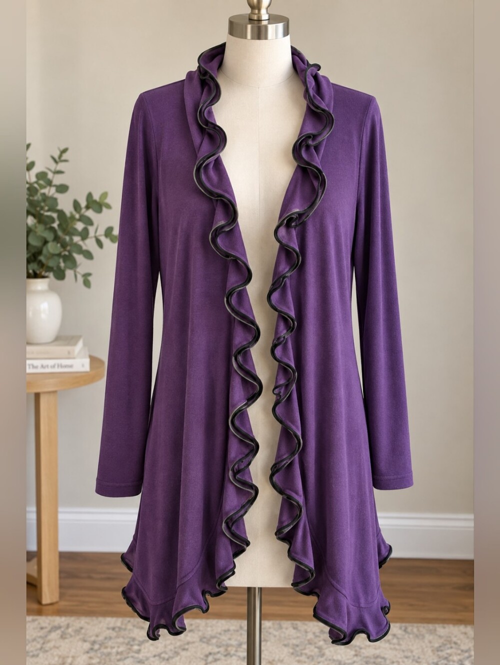 💜 Ravel Purple Ruffle Open Front Cardigan Women’s XL